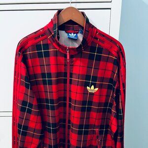 Addidas orginals red plaid track jacket size XL